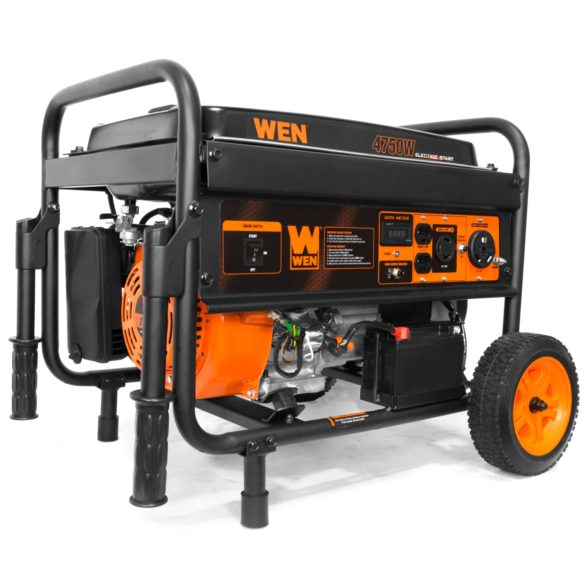 WEN Electric Start Generator - 4750W Surge, 3750W Rated, 120V, 223cc Engine, 4-Gallon Tank, Model# 56475